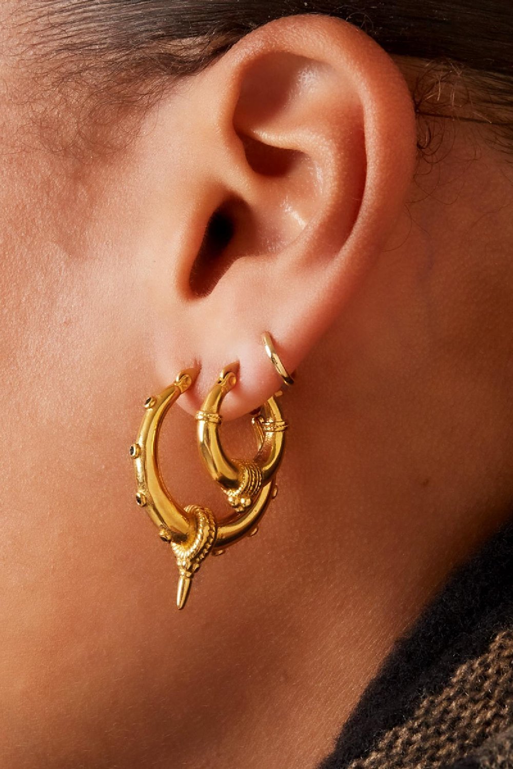 stainless steel earrings black stones - large  h5Picture3